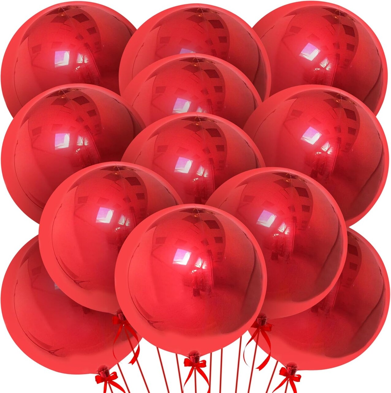 Huge Metallic Red Balloons - 22 Inch, Pack of 12 | Round 4D Mylar Balloon for Casino Theme Party, Red Party Decoration | Patriotic Party Decorations, Birthday, Anniversary, Graduation Decor